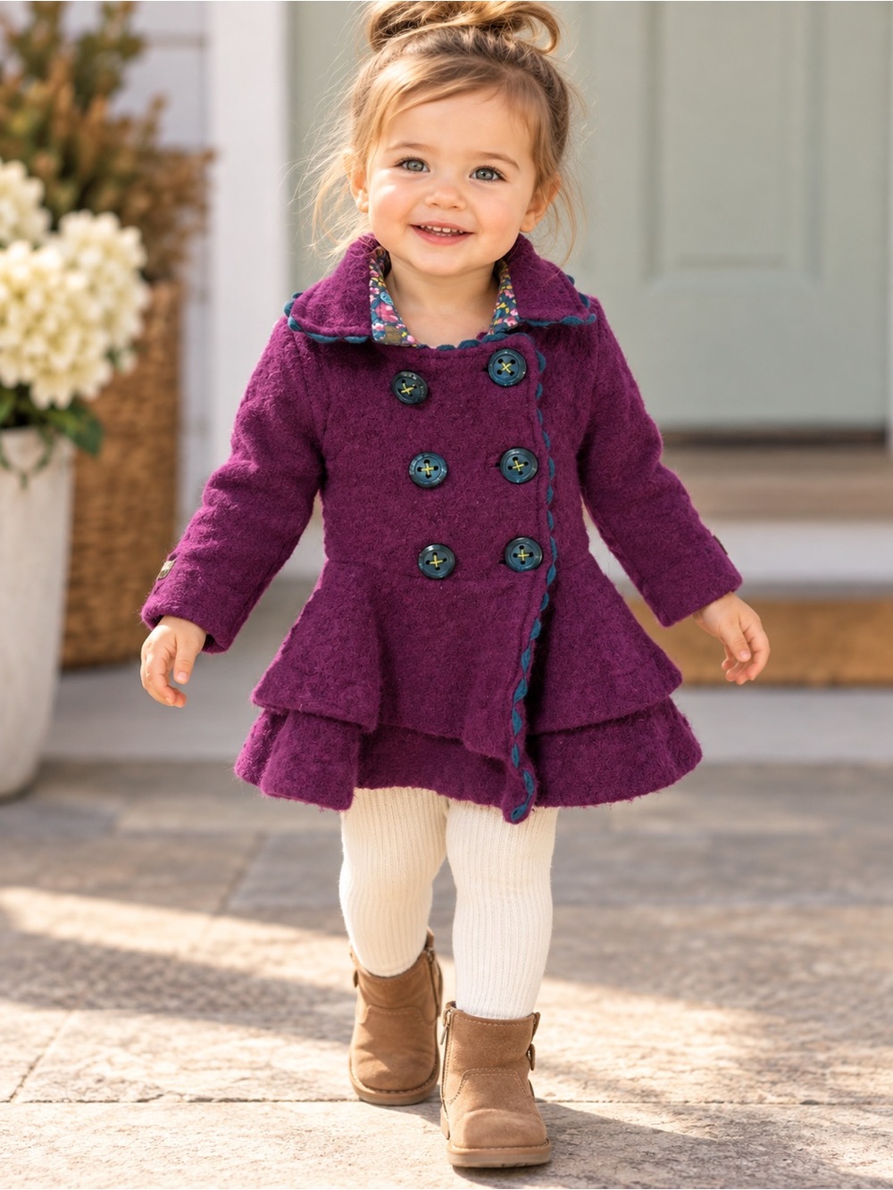 Matilda Jane 100% Wool Toddler Coat Size 2 Purple Ruffle Double-Breasted